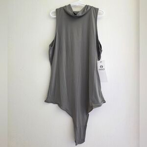 Mono B‎ Gray Mock Neck Sleeveless Bodysuit Snap Closure Sz. S, M, L